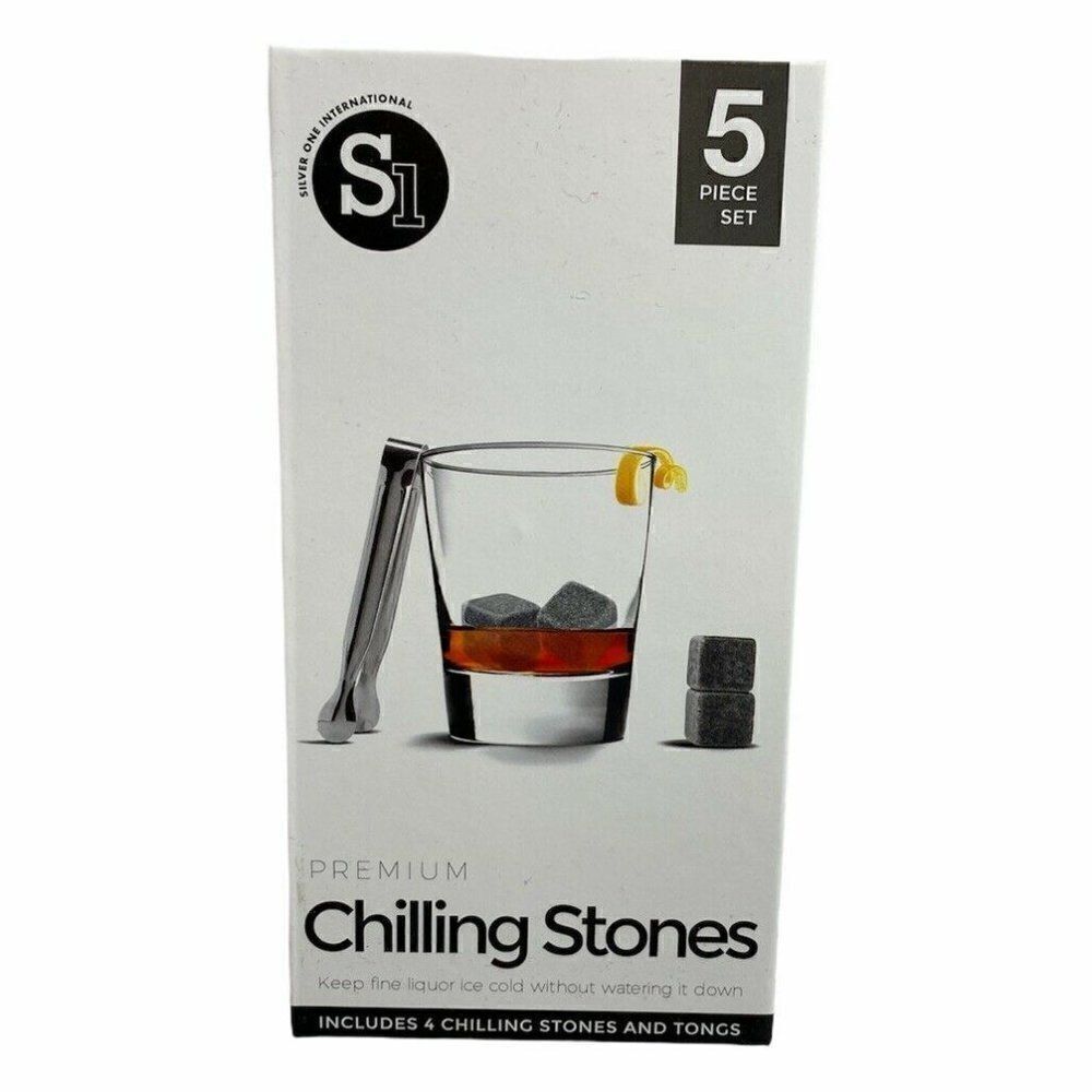 Premium Marble Chilling Stones Set of 4 & Tongs